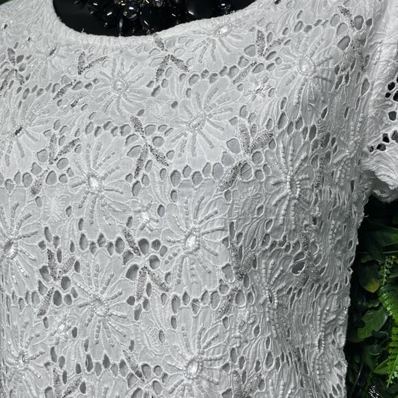 ZUCCARO Dress Women Small White A Line Beaded Embroidered‎ Eyelet Coastal 2639 - Picture 6 of 8